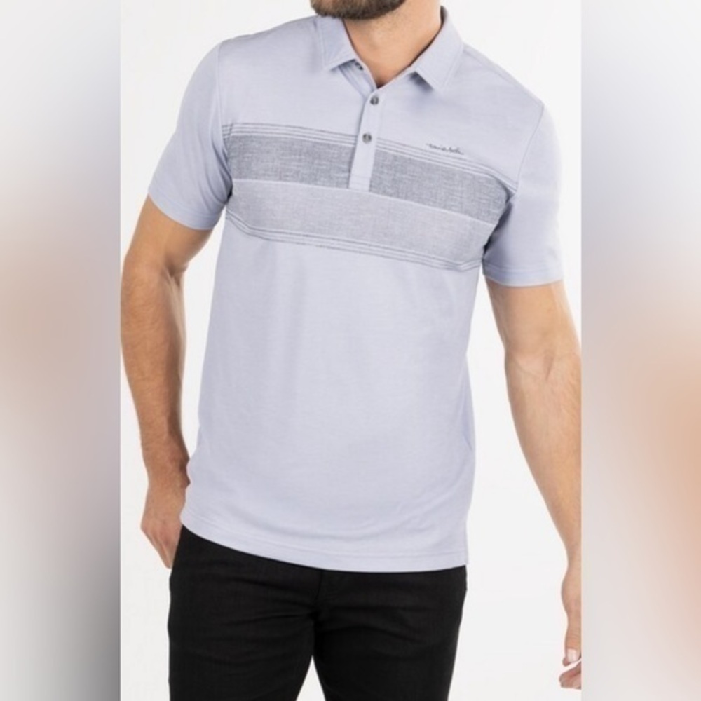 Men’s new Travis Mathew grey polo shirt size S Small Miss the Boat striped